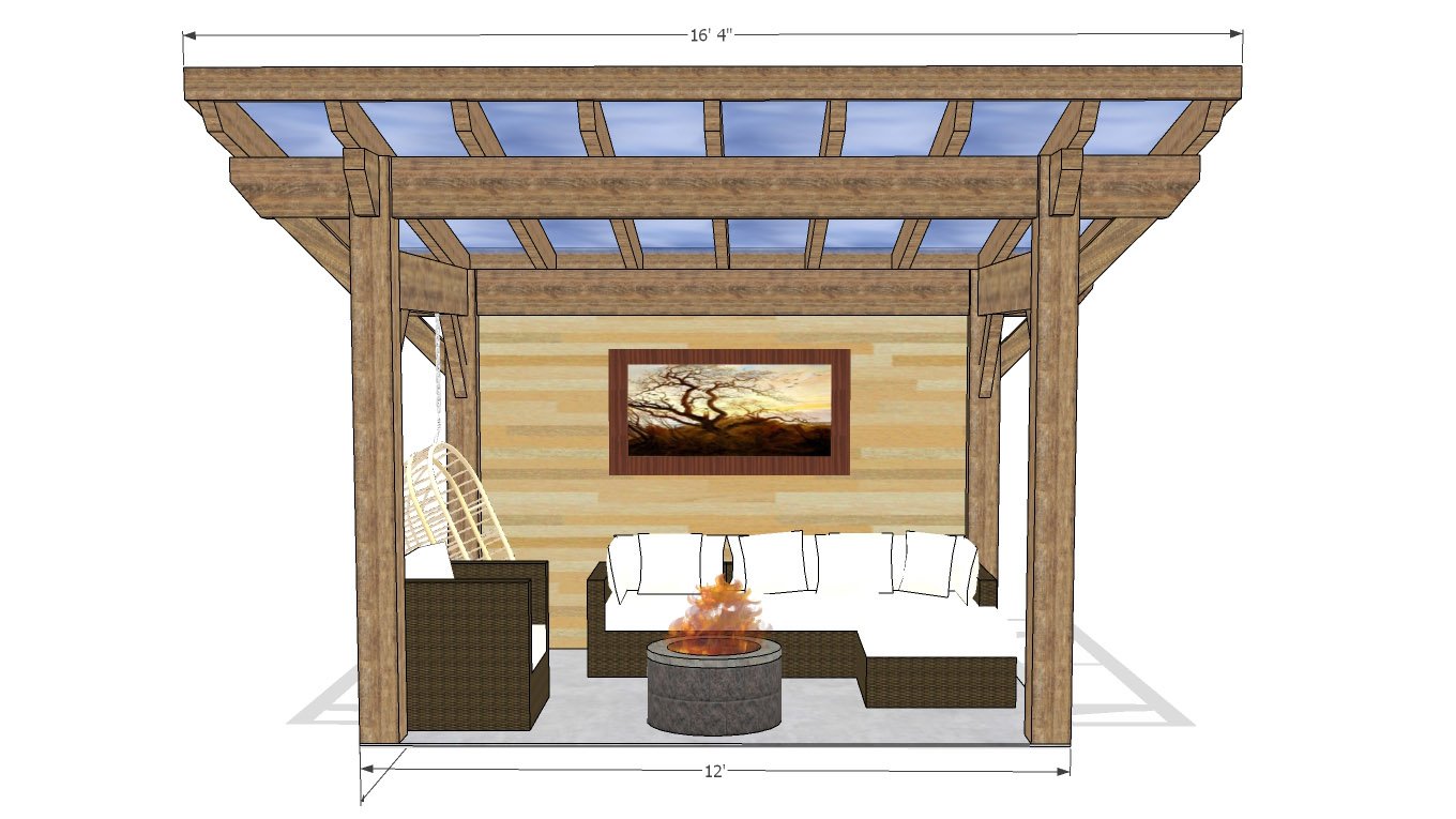 129 Sloped Pergola Angle Straight POLY Front Ontario Outdoor Rooms