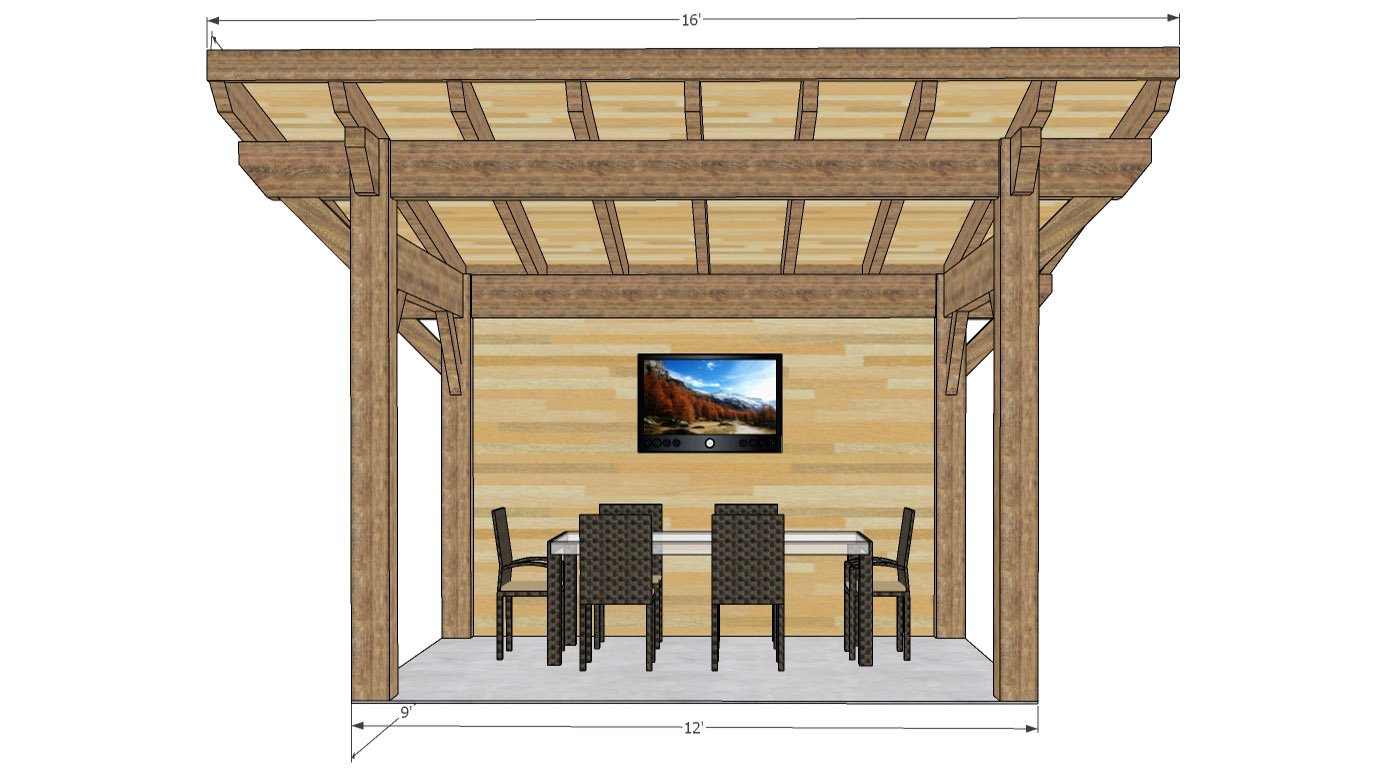 129 Sloped Pergola Straight Frame Tongue And Groove Ceiling Front